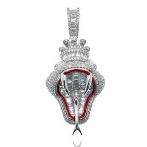 Sterling Silver 925 Rhodium Plated Iced Out King Viper Snake Enamel CZ Pendant